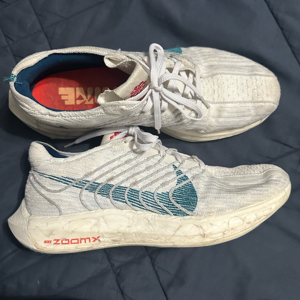 Nike White and Teal ZoomX Sneakers
